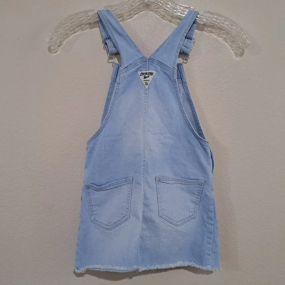 OSHKOSH B'GOSH DENIM OVERALL DRESS SKIRT WITH HEART SHAPED BIB POCKET FRAYED HEM
